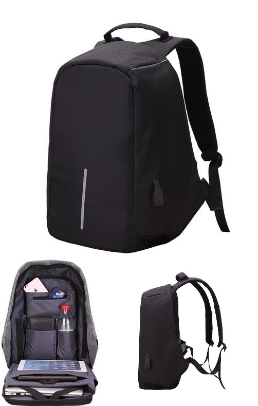Large Capacity Laptop Backpack With USB Charging Port Black