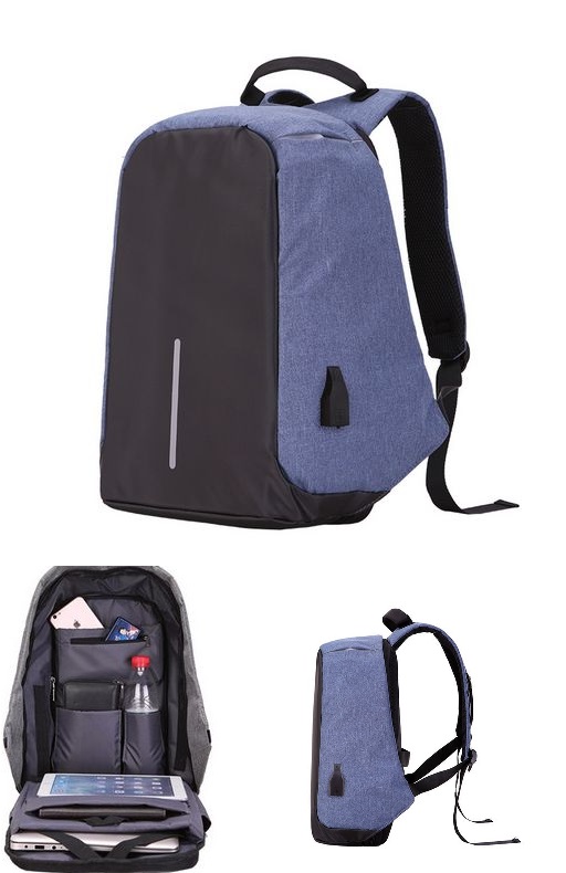 Large Capacity Laptop Backpack With USB Charging Port Blue