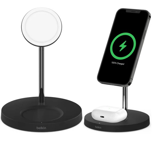 Belkin BOOSTCHARGE PRO 2 in 1 Wireless Charger Stand With MagSafe 15W Black